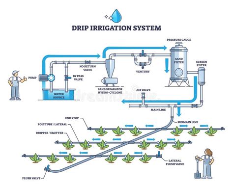 Diagrama de un sistema de riego por goteo obstruido por sedimentos