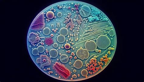 Microscopio mostrando colonias bacterianas en un material poroso