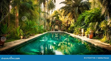 Ilustración de una piscina natural rodeada de vegetación