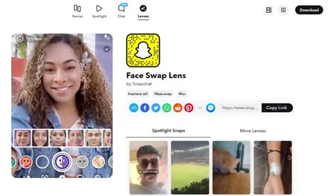 Interfaz de Snapchat con filtro de intercambio de género