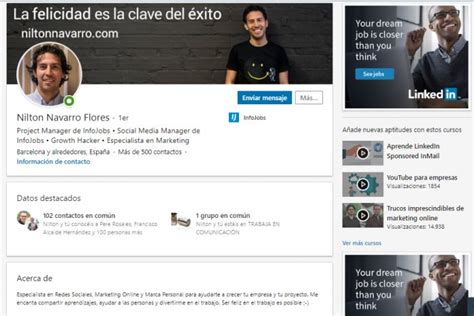 Imagen de un perfil de LinkedIn con una URL personalizada