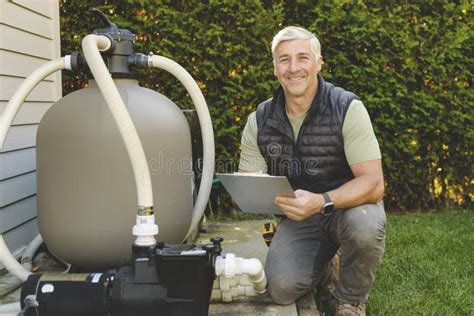 Instalador trabajando en una piscina