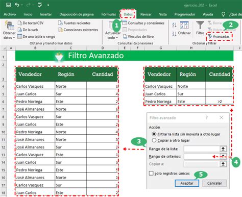 Diagrama explicando la lógica Y y O en el filtro avanzado de Excel