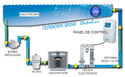 Diagrama de la electrólisis salina en una piscina