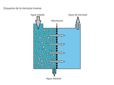 Esquema de funcionamiento de una membrana de ósmosis inversa