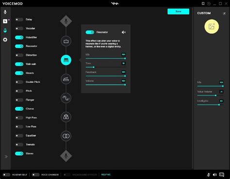 Interfaz de usuario del software Voicemod mostrando diferentes efectos de voz
