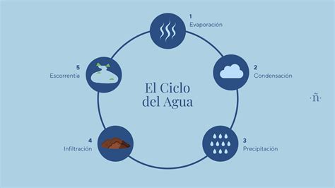 Diagrama del ciclo del agua y el proceso de destilación