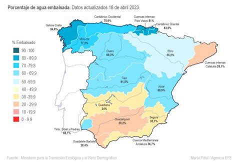 Mapa de España con zonas de estrés hídrico