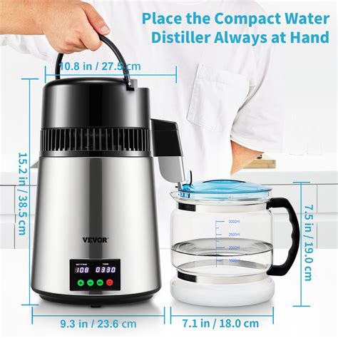 Destilador de agua VEVOR con recipiente de vidrio