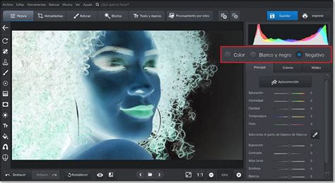 Ejemplo de una imagen con efecto negativo aplicado selectivamente en Picsart