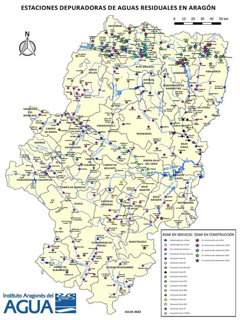 Mapa de Estaciones depuradoras de aguas residuales en Aragón