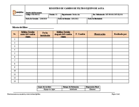 Calendario con recordatorio de cambio de filtro