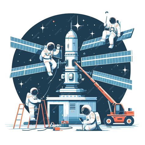 Ilustración de astronautas trabajando en una estación espacial