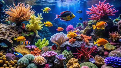 Acuario de arrecife vibrante con peces de colores y corales