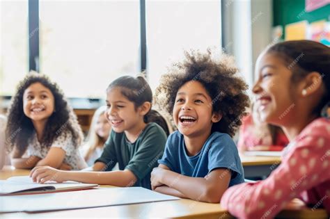 Niños sonriendo en un aula sin mascarillas