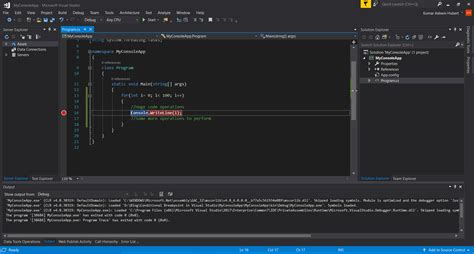 Visual Studio code editor with a breakpoint set