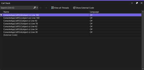 Visual Studio Call Stack window