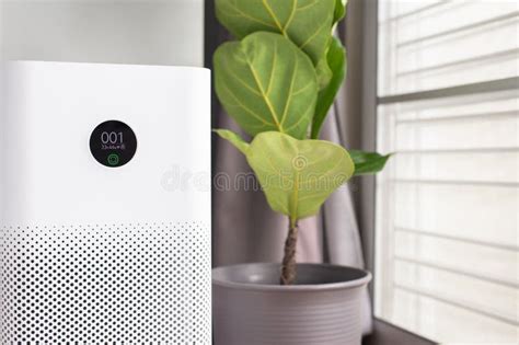 Purificador de aire moderno en una sala de estar