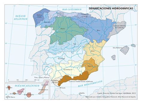 Mapa de España con demarcaciones hidrográficas