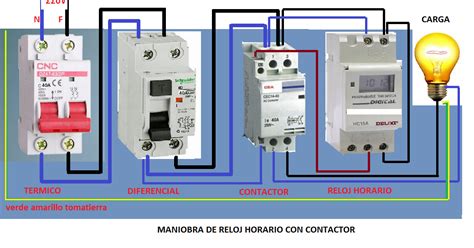 Esquema eléctrico de un reloj horario con contactor