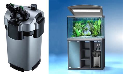 Acuario con un filtro externo