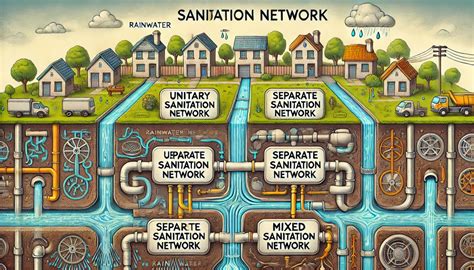 Infografía de una red de saneamiento subterránea con tuberías y pozos de registro