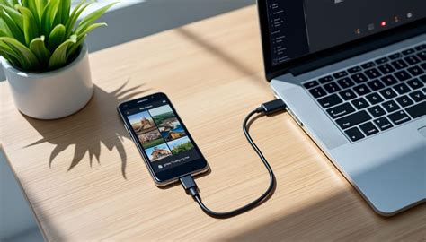 Cable USB conectando un smartphone Huawei a un ordenador