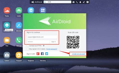 Interfaz de AirDroid Personal mostrando la conexión entre un teléfono y un ordenador