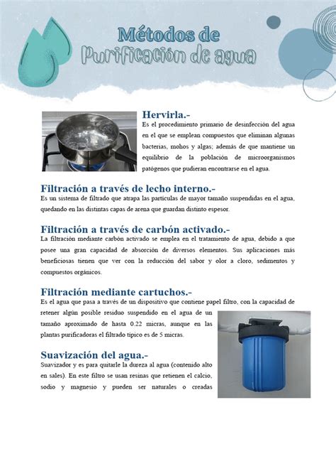 Infografía comparando métodos de purificación de agua