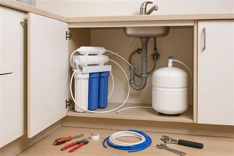 Sistema de ósmosis inversa doméstico instalado bajo un fregadero