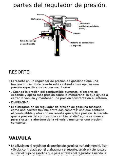 Diagrama detallado de un regulador de presión de membrana, mostrando el muelle, la membrana, la válvula y los puertos de entrada/salida