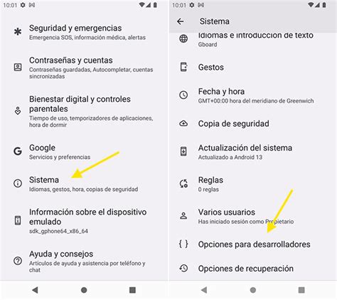 Captura de pantalla del menú de Opciones de Desarrollador en Android mostrando el interruptor de Depuración USB