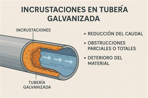 Ilustración comparativa de tuberías con y sin incrustaciones de cal