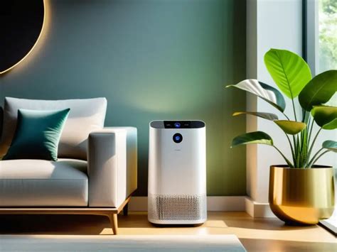 Interior de un hogar moderno con un purificador de aire funcionando