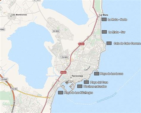 Mapa del litoral de Torrevieja y la ubicación del emisario submarino