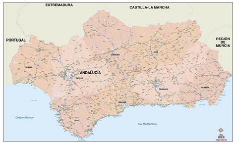 Mapa de Andalucía con puntos de interés de infraestructuras hidráulicas